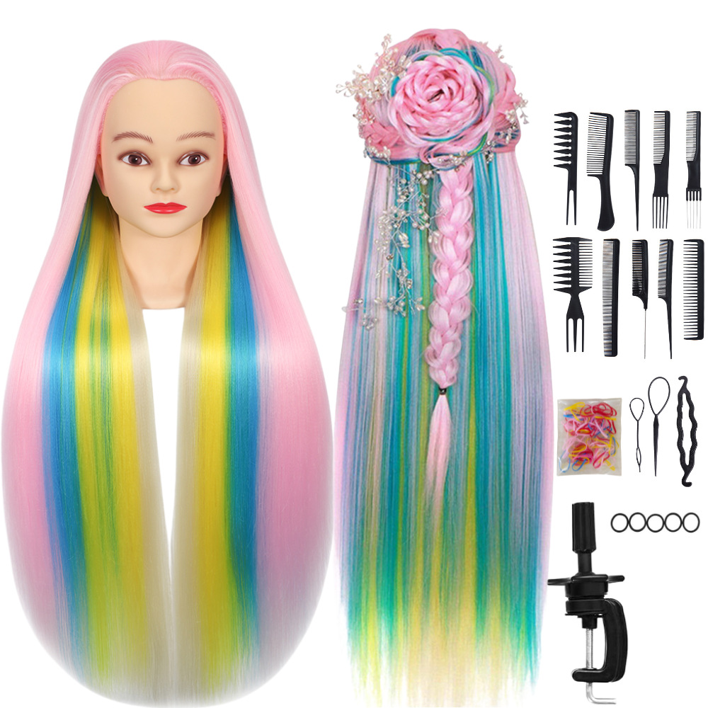 Training Head, modelo de peluca de seda de alta temperatura, práctica de cabeza, peluquería, corte de cabello, enseñanza, educación, modelo de cabeza de enseñanza