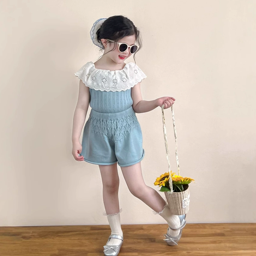 Summer knitted vest, doll sleevless, set, Korean style