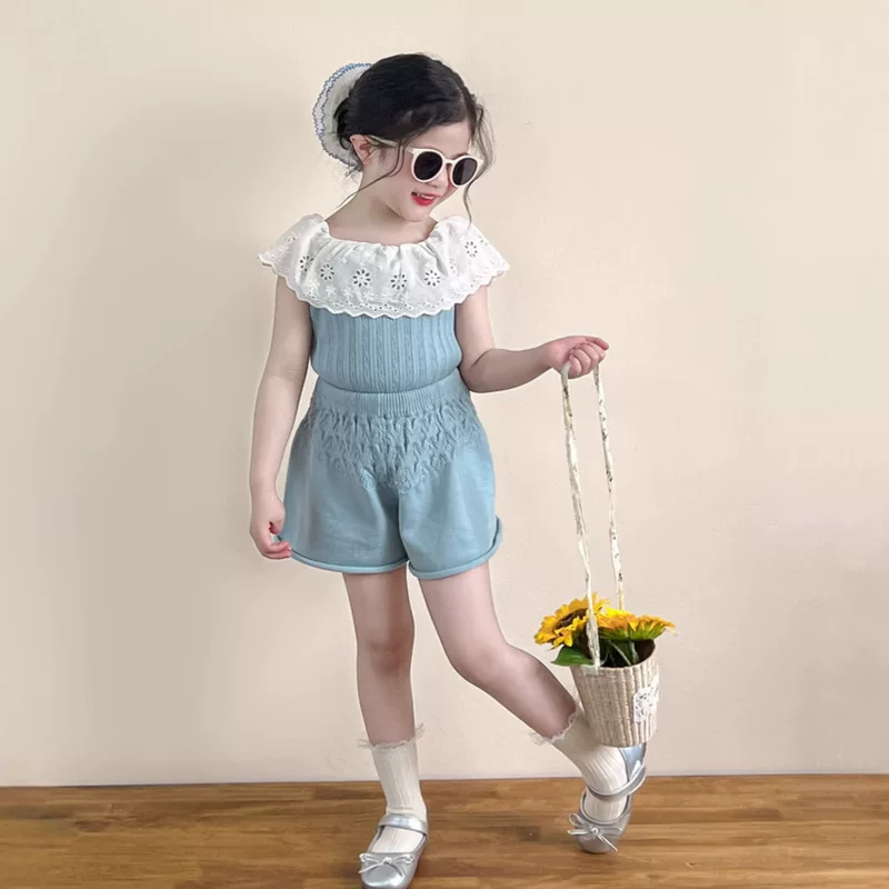 Summer knitted vest, doll sleevless, set, Korean style