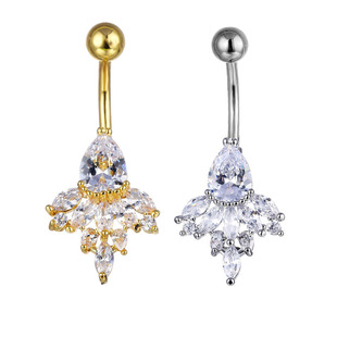 Amazon Cross-Border Products European and American Piercing Jewelry Round Zircon Navel Rings Navel Studs Exquisite Floral Design