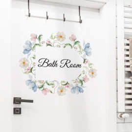花朵英文房门贴浴室镜子墙面装饰贴可移除浴室门牌文字墙贴 34182