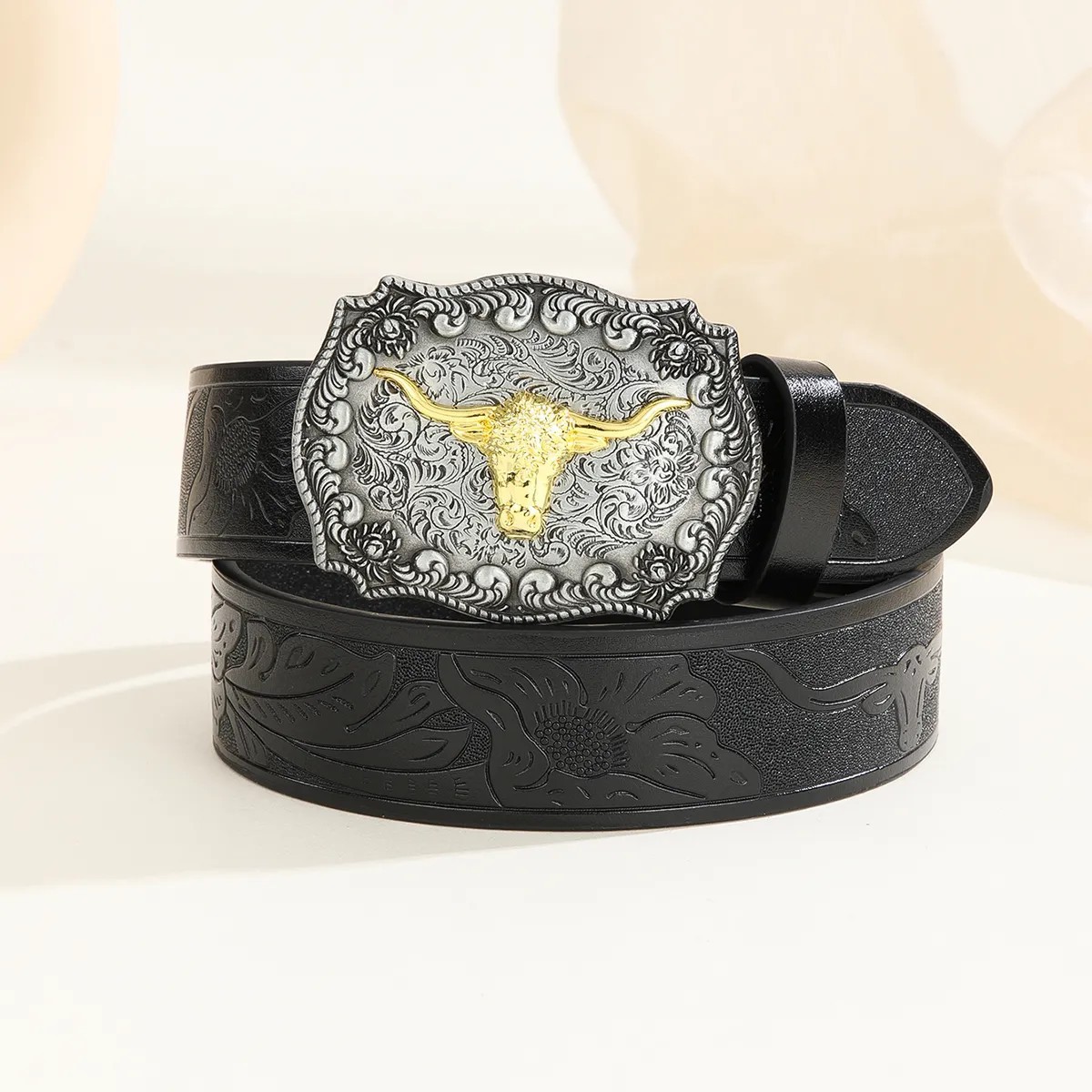 Nuevo Western Denim cinturón aleación antigua plata Bullhead cinturón personalidad cinturón