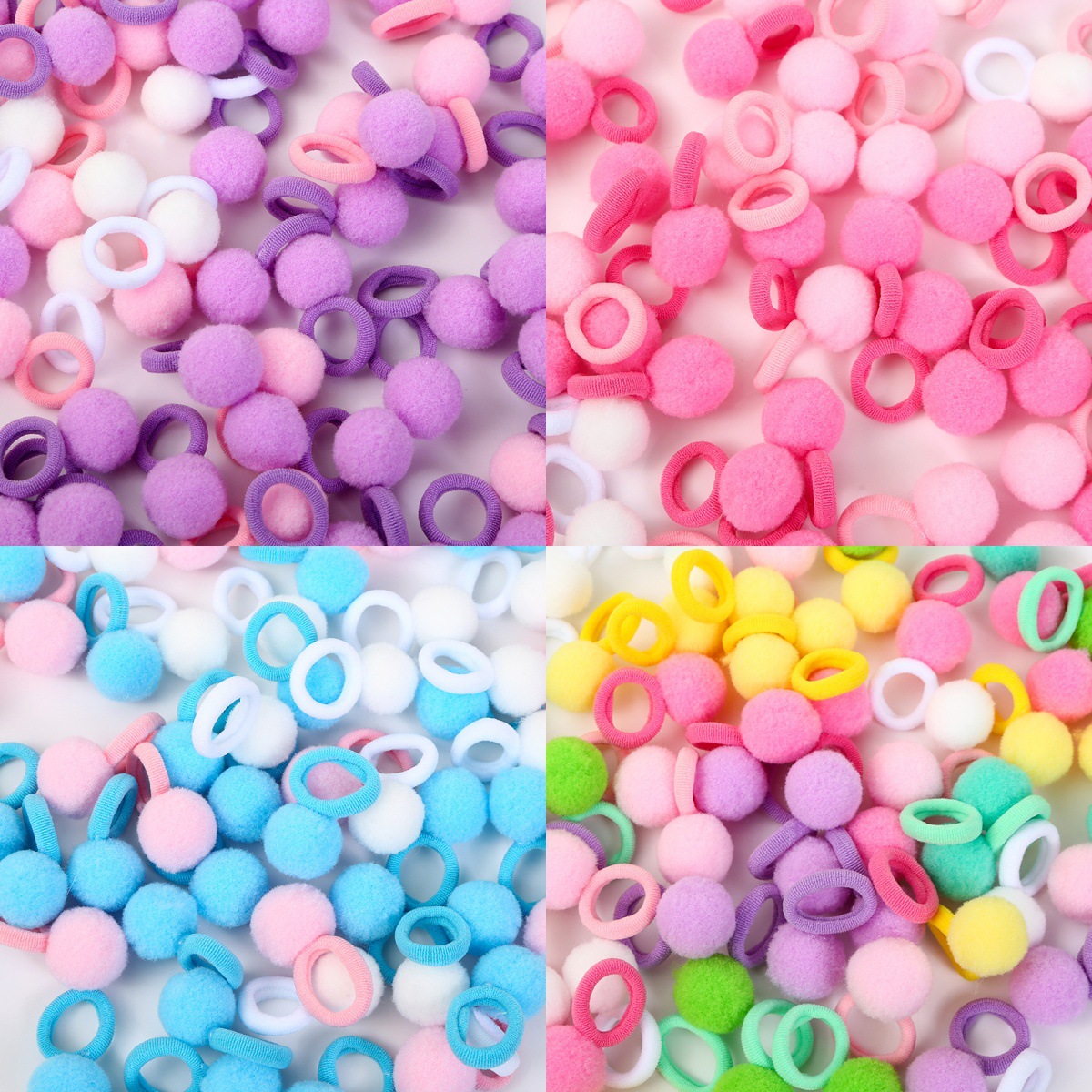 Cuerdas para el cabello de los niños bolas de peluche anillo lindas tiras elásticas para el cabello de la niña no lastimar el cabello otoño y invierno nuevos adornos para el cabello