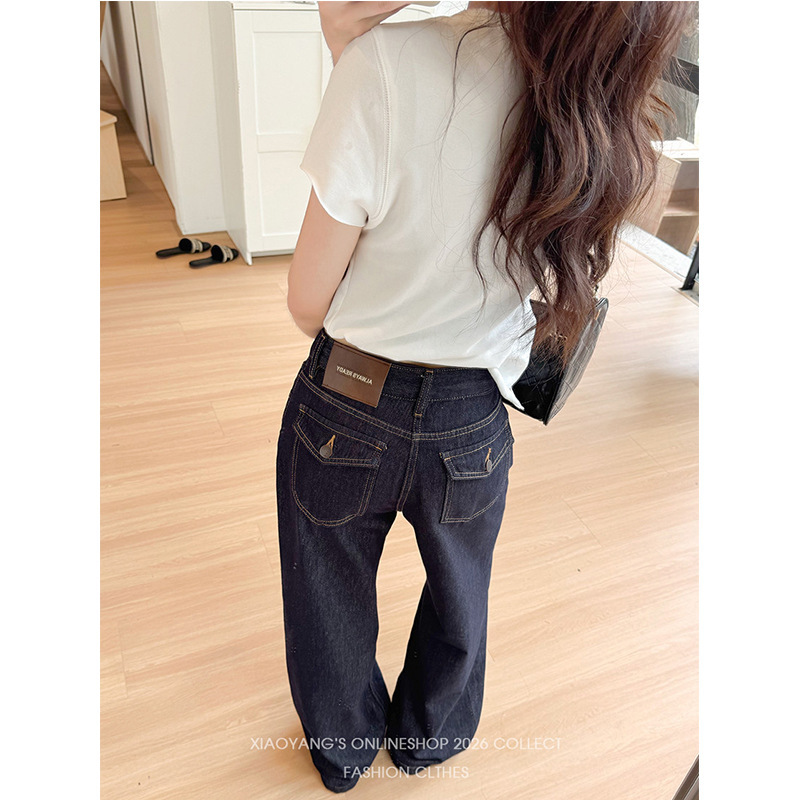 Stylish denim blue jeans for women, 2026 new model, petite straight-leg pants, early autumn thin wide-leg pants