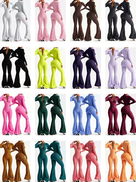 Amazon SHEIN hot-selling cross-border women's seamless fitness jumpsuit with zipper and leopard print
