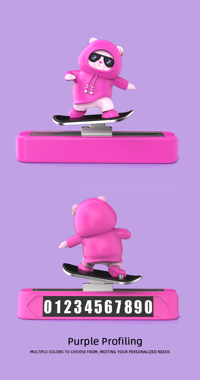 Cross-border new products moving bear skateboard car temporary parking number plate moving car instrument panel center console car ornaments