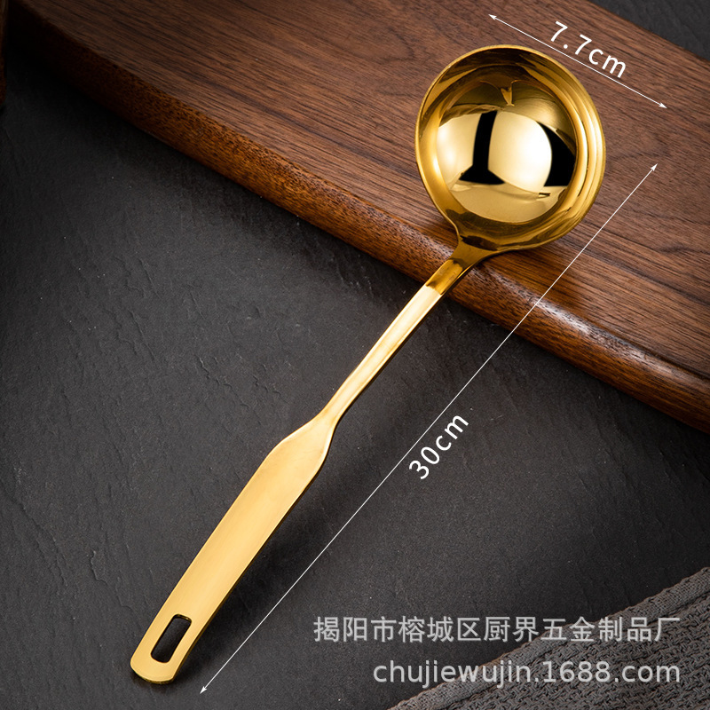 チタンメッキ金色スープスプーン棚ステンレススプーン漏れスプーン鍋スプーン棚ホテル食器棚陶磁器皿スプーン棚|undefined