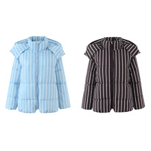 批发跨境外贸女装2025冬季欧美风连帽条纹棉衣面包服高级感外套