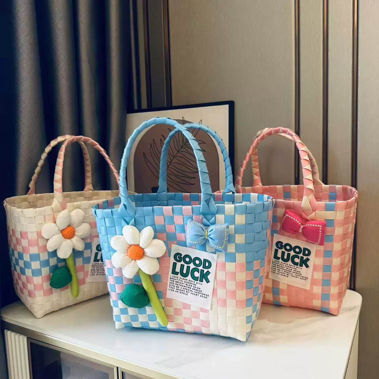 女生包手提包塑编包甜美风女孩手拎包菜篮子沙滩度假包婚庆伴手礼