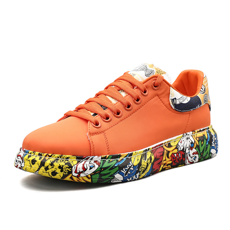 Zapatos de moda para hombres de graffiti, zapatos de skate de pareja de moda transpirables, zapatos casuales de altura para hombres, zapatos blancos pequeños