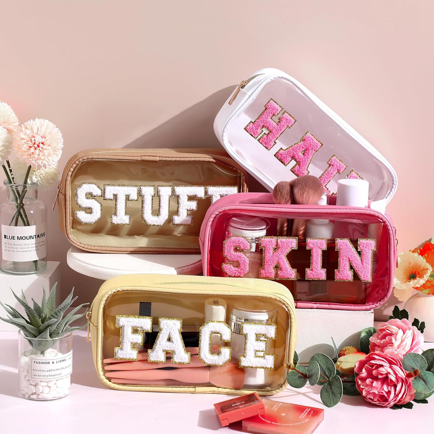 Amazon nuevo producto transfronterizo mujer impermeable PVC transparente Sherel letras de viaje bolsa de maquillaje portátil bolsa de almacenamiento