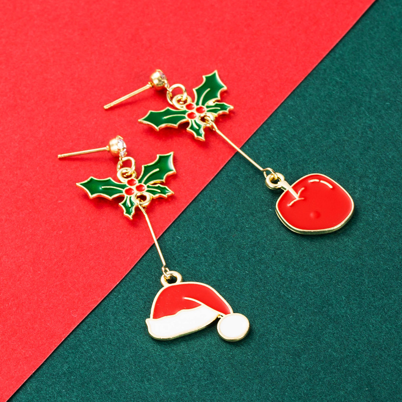 2021 New Christmas Series Holiday Gift Christmas Hat Christmas Boots Glass Ball Alloy Enamel Earrings Women display picture 6