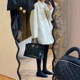 韩国东大门ounce苏力羊毛羊驼毛大衣简约翻领双排扣毛呢外套