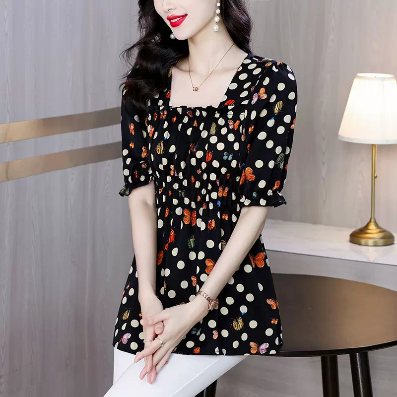 洋气胖mm大码上衣漂亮妈妈装夏休闲减龄衬衫收腰显瘦遮肚小衫