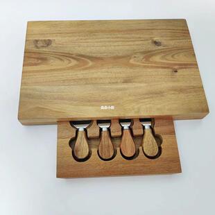 Stainless steel cheese knife suit cheese cutter wooden handle knife fork shovel four-piece rectangular thinking wooden box in stock