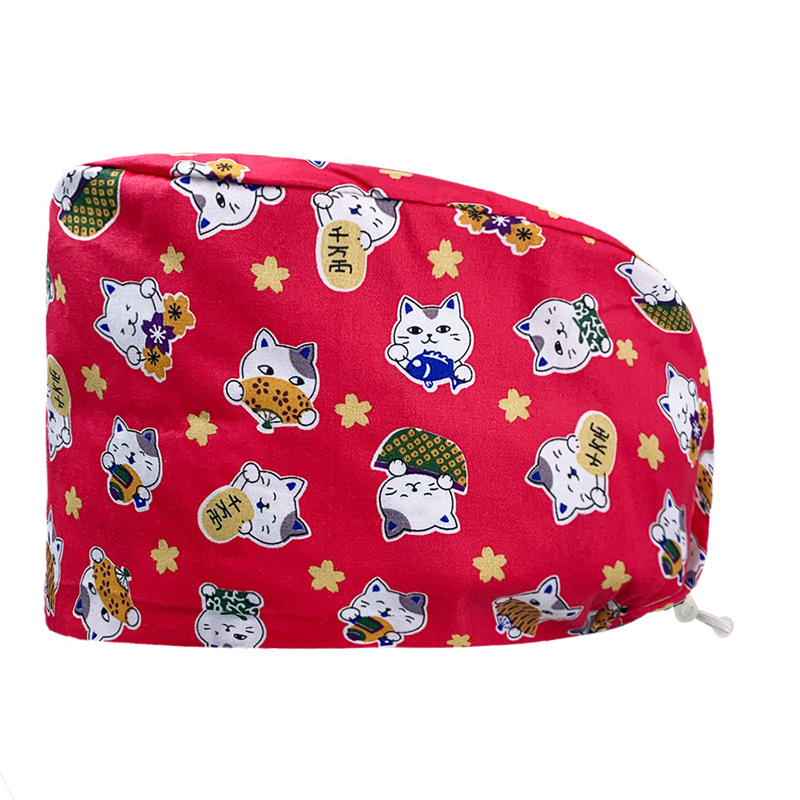Gorro redondo de algodón puro para hombre y mujer, gorro bonito con estampado de UCI quirúrgico y hebilla, gorro de trabajo ajustable para médico y Hospital, gorro de enfermera