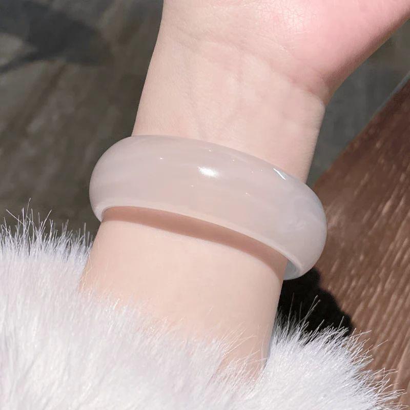Elegant Style ~ Wide Version of Lychee Jelly Chalcedony Bracelet, White Moonlight High-End Lady Bracelet, Ice-Transparent Fashionable Fairy Jade Bracelet