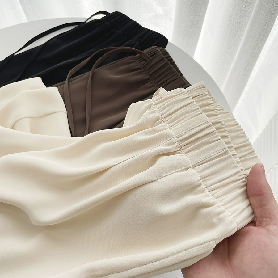 Женский костюм с широкими брюками, летний тонкий новый стиль, свободные утягивающие брюки с высокой талией, драпированные, прямые повседневные брюки длиной до пола на шнуровке