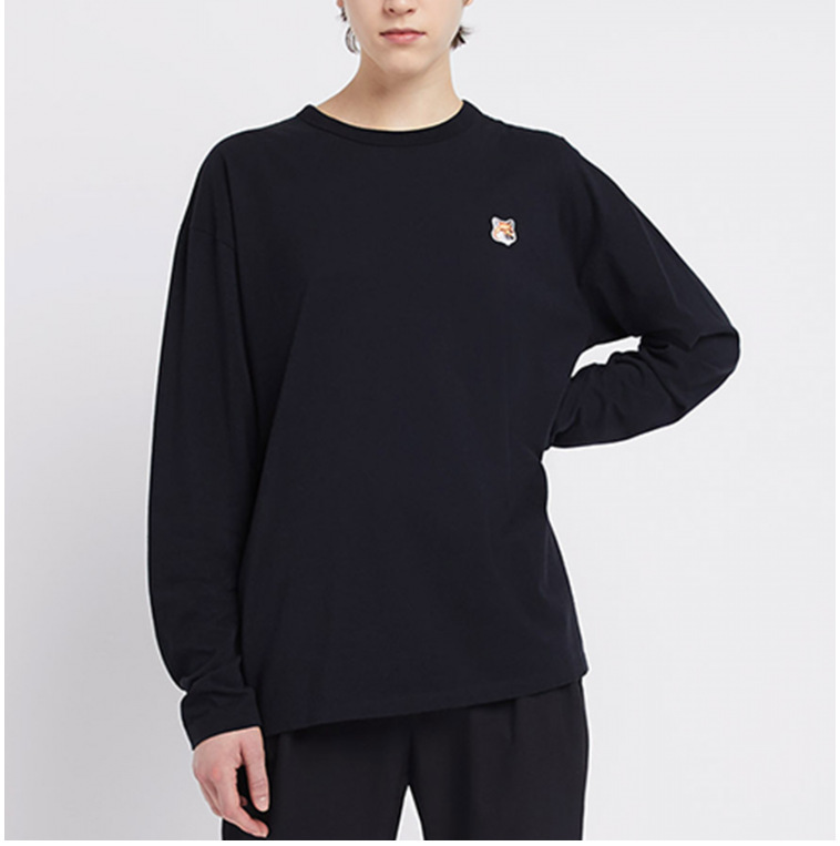 Cross-Border Original Mk Afternoon Little Fox Head Embroidered Long-Sleeve Crew Neck Cotton T-Shirt, Basic Style for Men and Women, Suitable as an Inner Layer