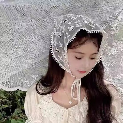 Cherish Triangle Scarf for Women, Thin French Style Head Scarf, Head Covering Silk Scarf, Stylish Retro Decor, Pastoral Wind, Photo