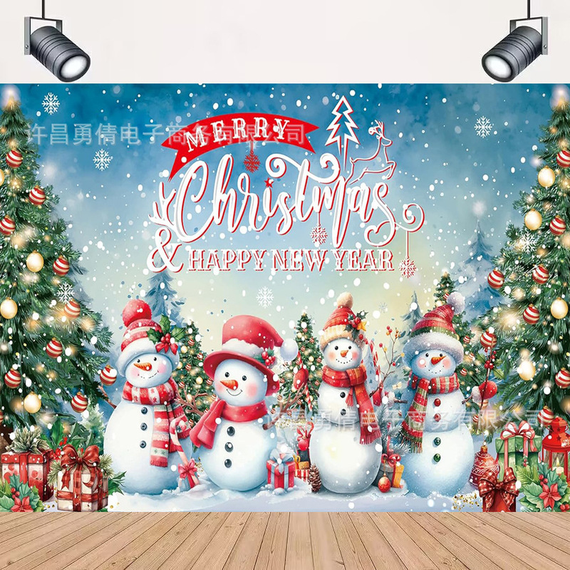 Cross-border New Winter Snowman Photography Background Cloth Christmas Party Decoration Props Banner Hanging Cloth