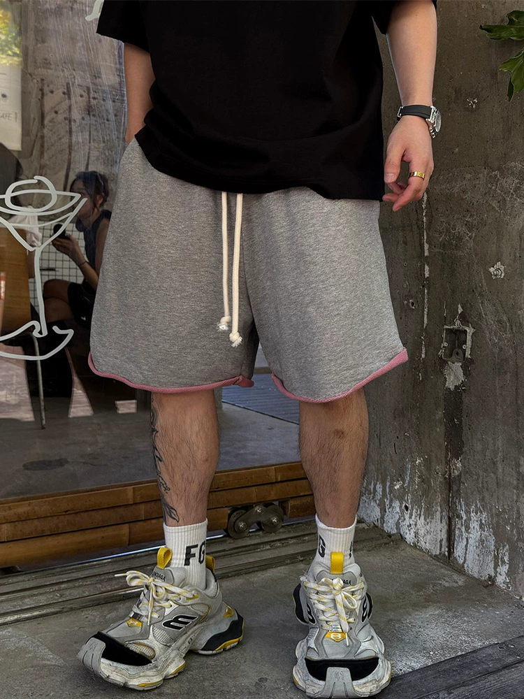 Мужские шорты из тяжелого махрового полотна, двухцветные, в американском стиле, летняя новинка 2025 года, повседневная мода, универсальные шорты с пятью карманами