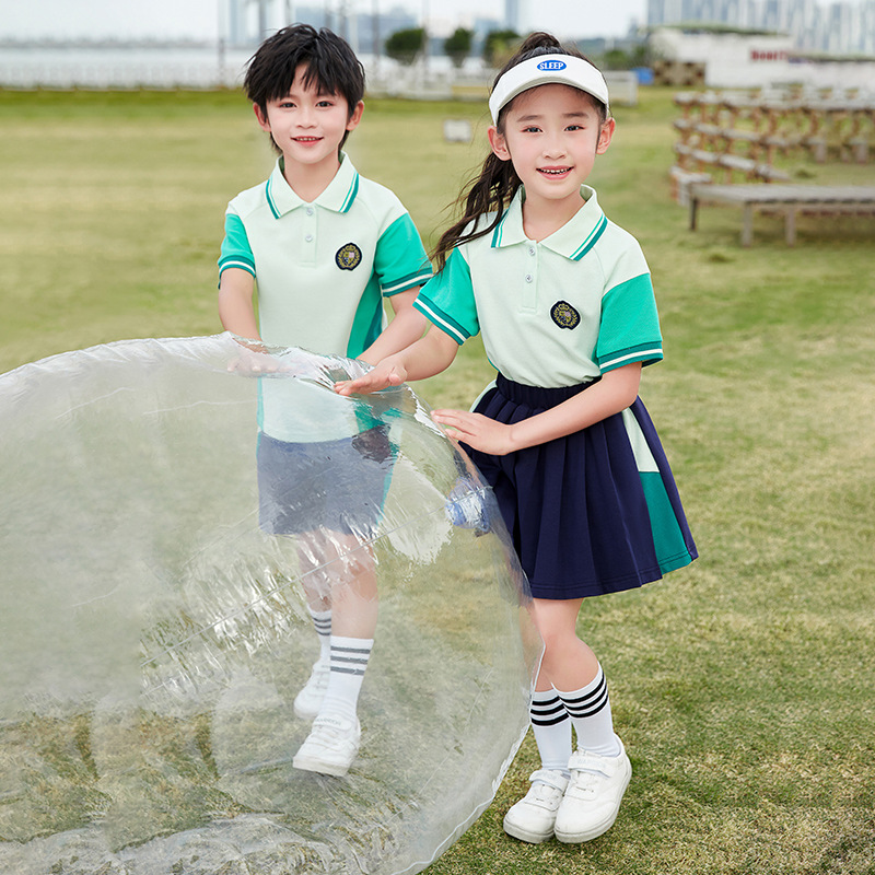 School uniform primary school summer kindergarten dress summer children's cotton short-sleeved sports dress class dress set two sets