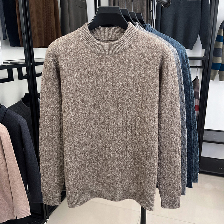 Hombres cuello redondo otoño invierno jersey Jacquard de punto de color sólido engrosado de mediana edad universal top jersey de torsión