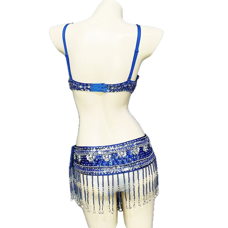 Bra de baile del estómago de cintura conjunto de alto grado sexy vestido de espectáculo de escenario de discoteca con bordado de perlas de sequillas