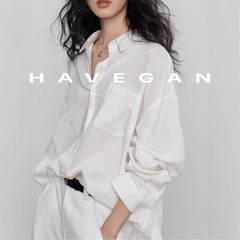 与间HAVEGAN/天丝亚麻长袖衬衫女老钱风气质休闲慵懒复古通勤上衣