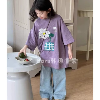 女童短袖T恤儿童上衣春夏装2026新款大童紫色衣服宝宝休闲亲子装6