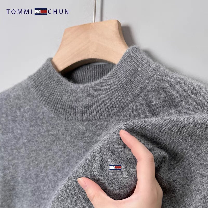 Authentic American Tommy Pure Color 100% Wool Sweater Men's Winter New Fashion Casual Warm Young and Middle-Aged Bottoming Shirt Authentic American Tommy Pure Color 100% Wool Sweater Men's Winter New Fashion Casual Warm Young and Middle-Aged Bottoming Shirt