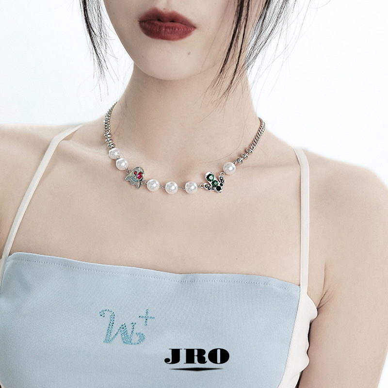 Halloween Devil Cactus Pearl Crystal Collarbone Necklace For Women_voghion.com