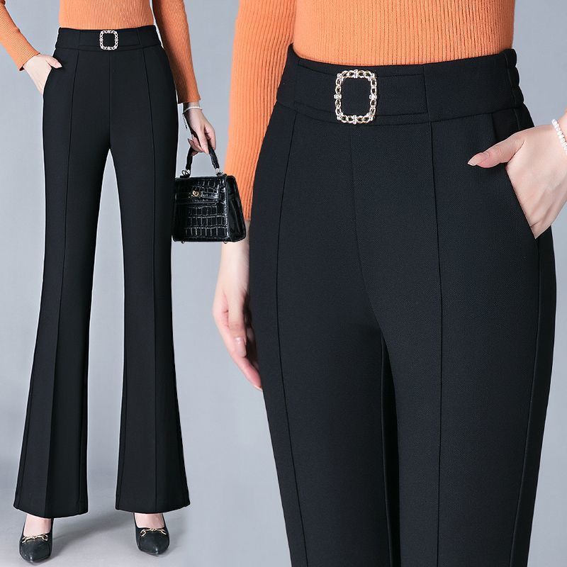 大码微喇休闲裤女2025春夏新款高腰修身显瘦加长喇叭裤长裤潮