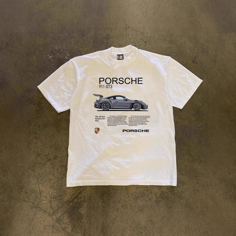 250 grams of heavy cotton! American-style oversize Porsche 911 Print Couple Women's Loose Short-sleeved T-shirt for Men