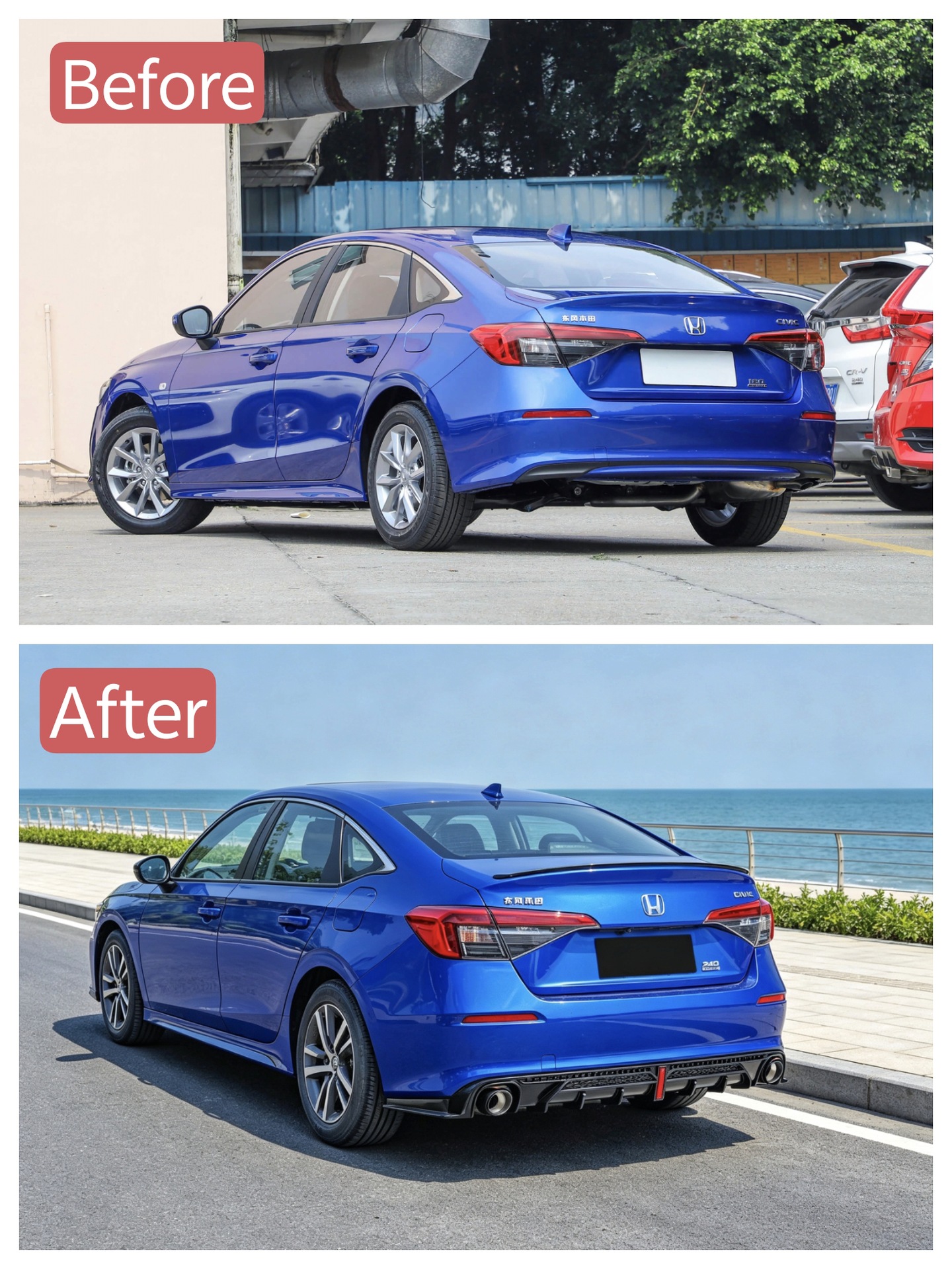 Suitable for 22 models of the 11th generation Civic modification: rear lip, rear spoiler, rear bumper, front splitter, front lip, side skirts, and rear wing