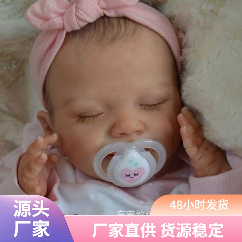 En stock 18 pulgadas ojos cerrados Smiley cara renacido muñeca suave vinilo simulación bebé acompañar niños juguete muñeca