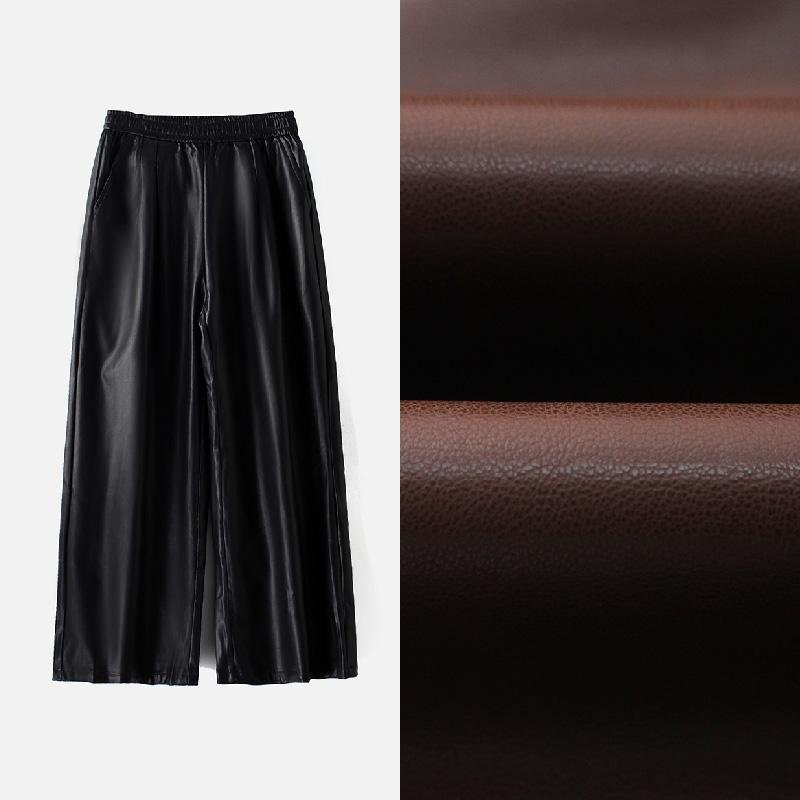 新意法磨毛内里人造革皮裤女士冬款保暖阔腿裤垂感直筒裤N3242