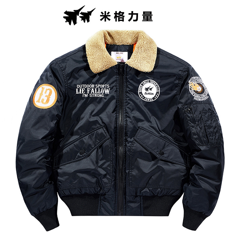 Comercio exterior transfronterizo invierno nuevos hombres ropa acolchada de algodón suelto casual forrado de lana engrosada Cuello de piel abrigo de algodón acolchado abrigo de piloto de los hombres