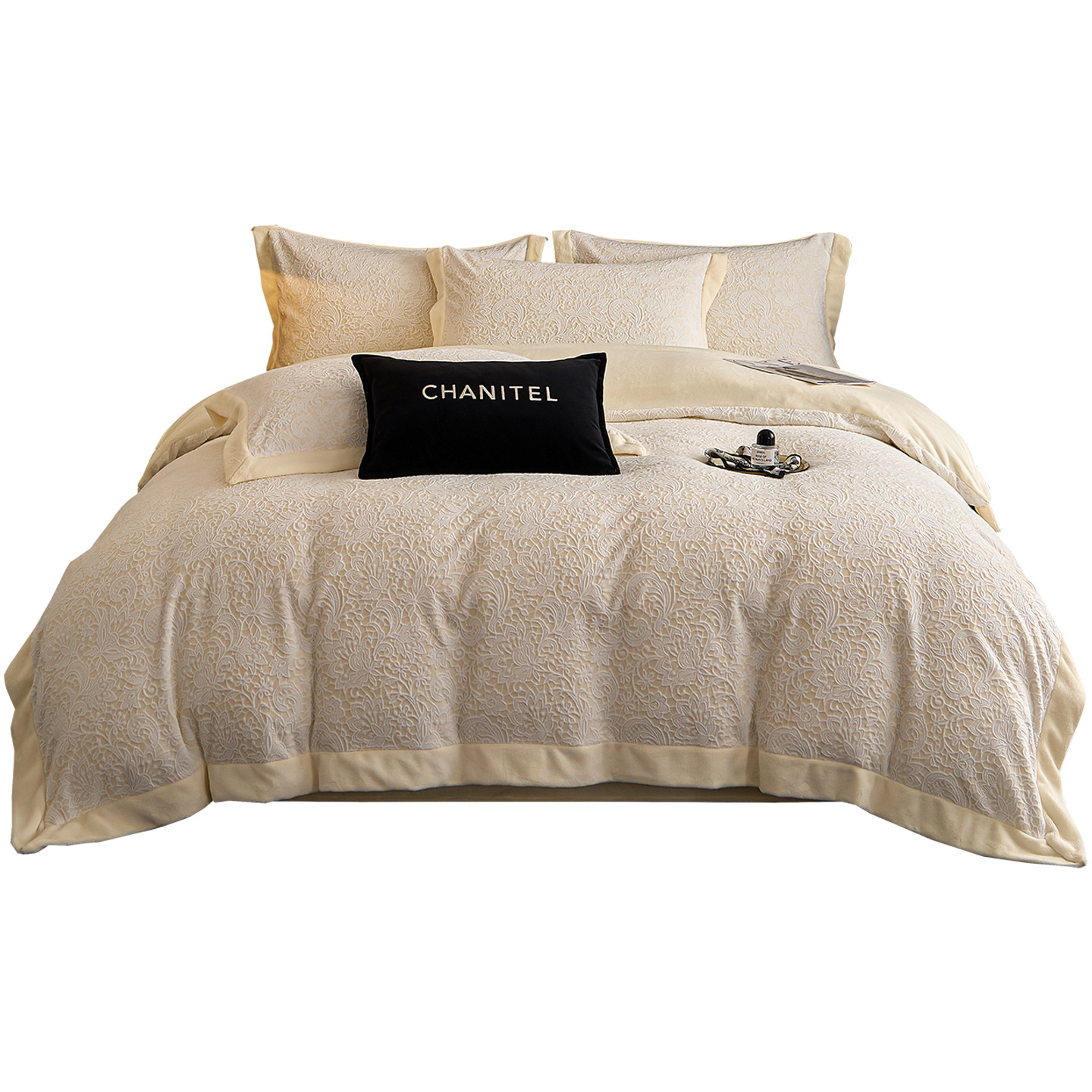 lujo ligero de lujo tallado leche de cama de cuatro piezas grueso cálido otoño y invierno sábanas de edredón de peluche de alto peso