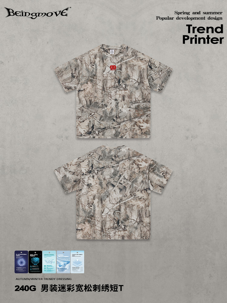 Calle secada| 2026 nueva moda callejera europea y americana camiseta deportiva de mangas cortas ramas camufladas bordadas sueltas image 3