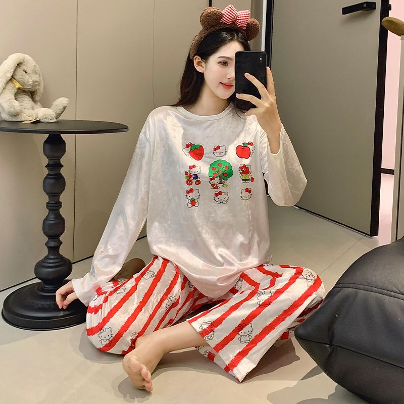 Transfronteriza mayorista kt gato otoño invierno pijama mujer oro veludo nuevo lindo estilo coreano traje de estudiante calentador ropa de hogar
