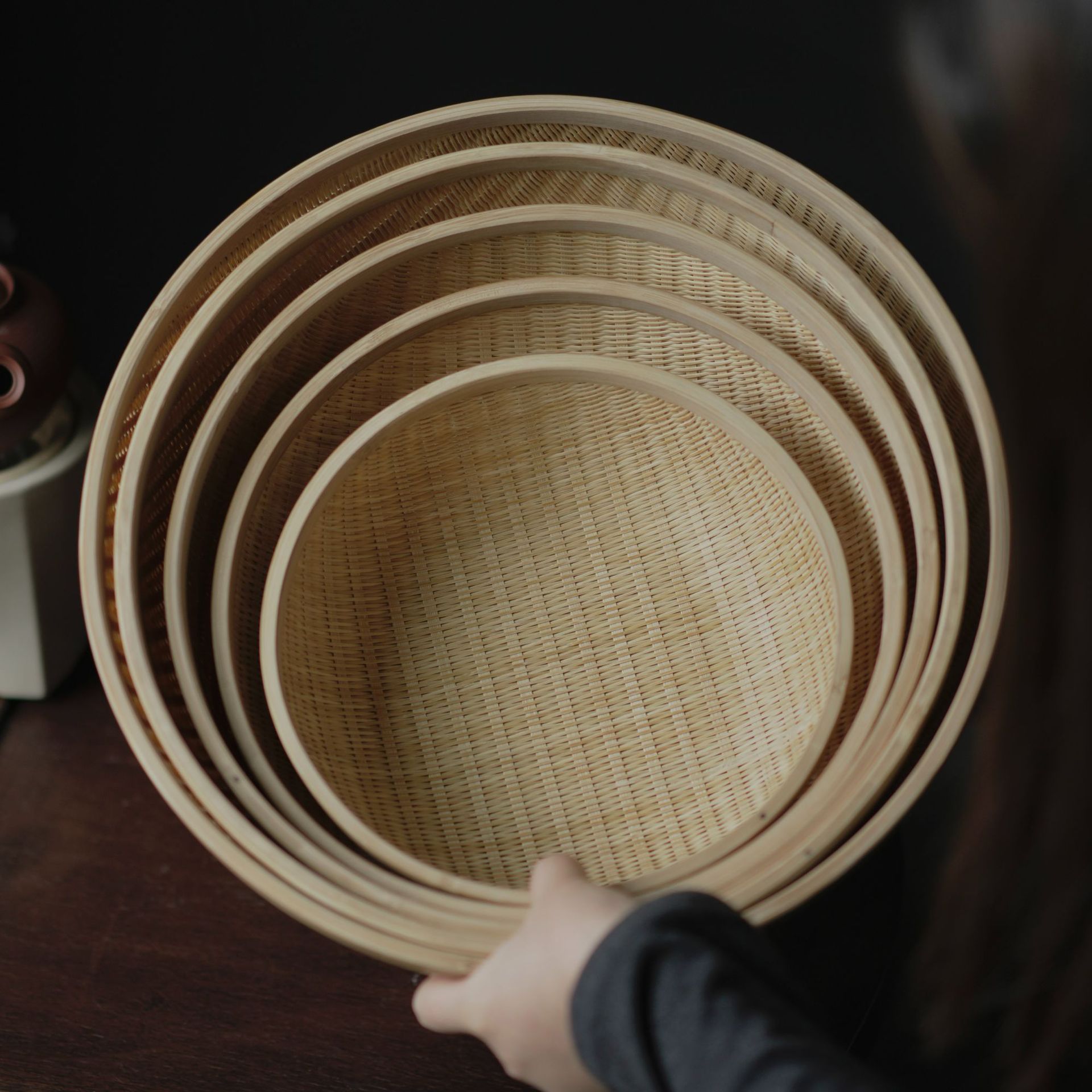 Cestas de bambú trenzadas, cestas de almacenamiento, placas de frutas hechas a mano, cestas de aguja, cestas de aguja, utensilios de té, almacenamiento de artículos