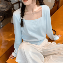 2025新款浅蓝色方领针织衫温柔氛围感拉满轻松搭出时尚女神范上衣