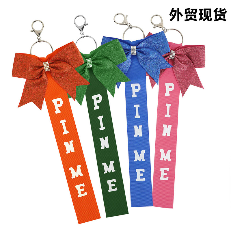 Cross-Border European and American Best-Selling Cheerleading Keychain Bow Ribbon Accessories Pendant Keychain I Like Pin