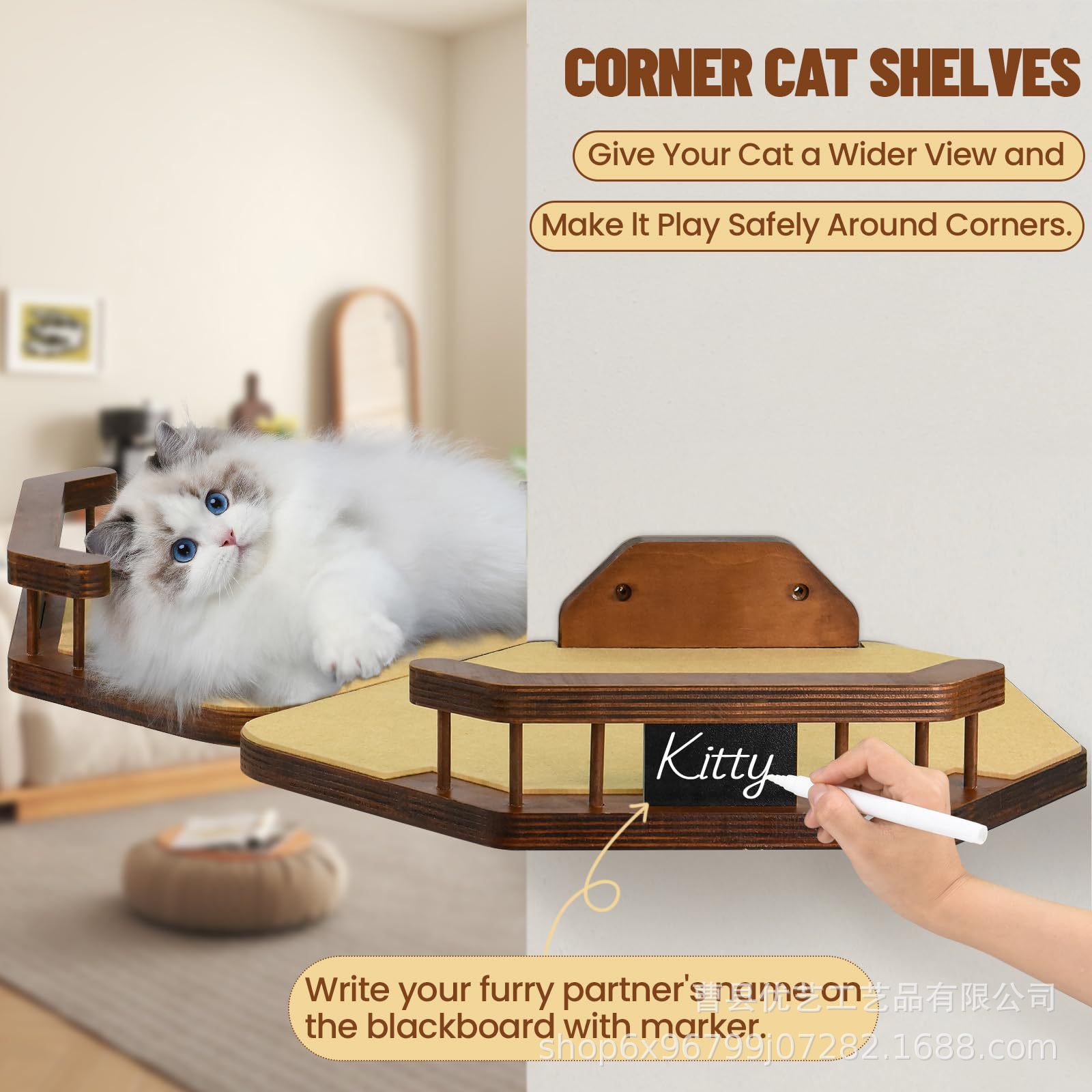 나무 고양이 등반 랙 걸이 거실 벽 장착 고양이 둥지 단단한 나무 고양이 등반 랙 고양이 계단 고양이 점프 테이블 장난감