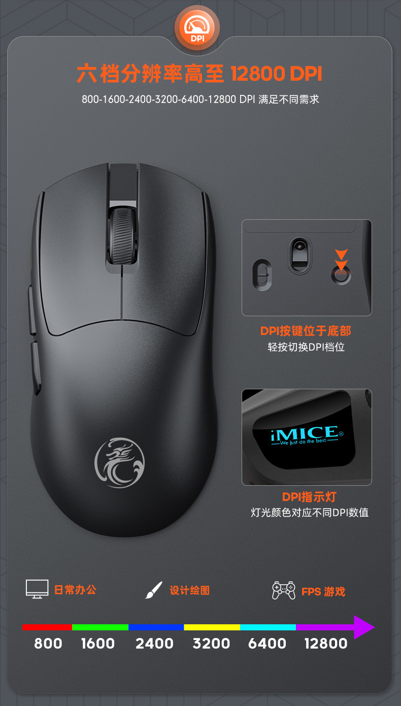 IMICE 无线鼠标游戏电竞专用轻量化小手电脑办公有线蓝牙滑鼠