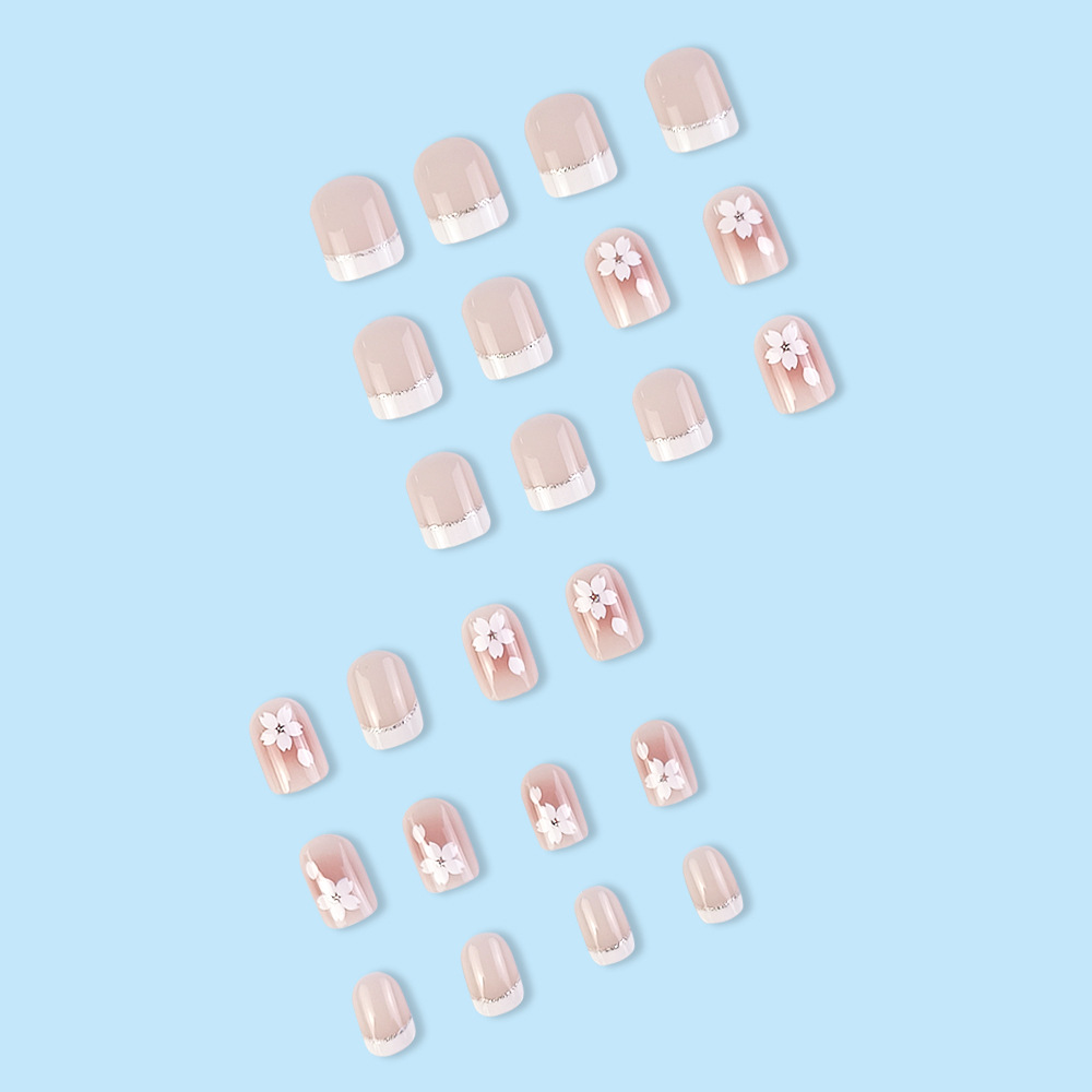Dulce borde blanco uñas francesas uñas rubor parche de uñas degradado pequeño libro rojo flor de venta caliente uñas