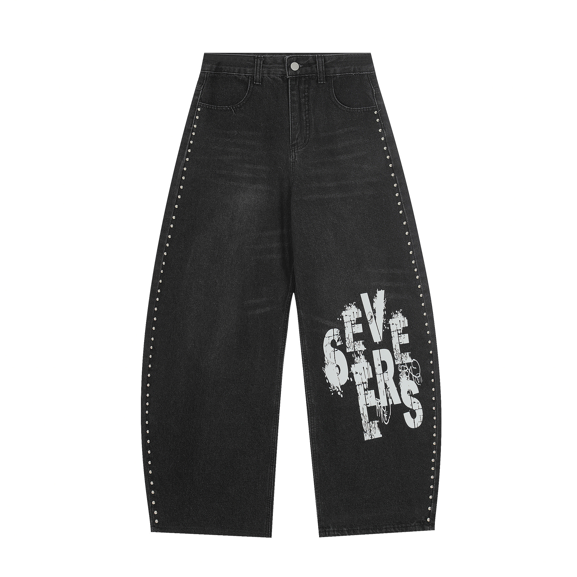 Streetwear Letter Print Jeans For Men – Relaxed Straight-Leg Denim Pants With Distressed Design, Unisex Casual Trousers (Black/Blue, S-XL)_mkmklike.com