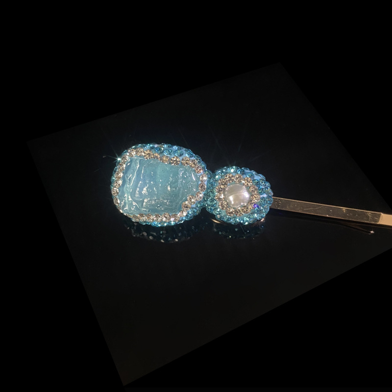 Fairy elegant simple aquamarine freshwater pearl hand-inlaid brick stone niche design hairpin hairpin